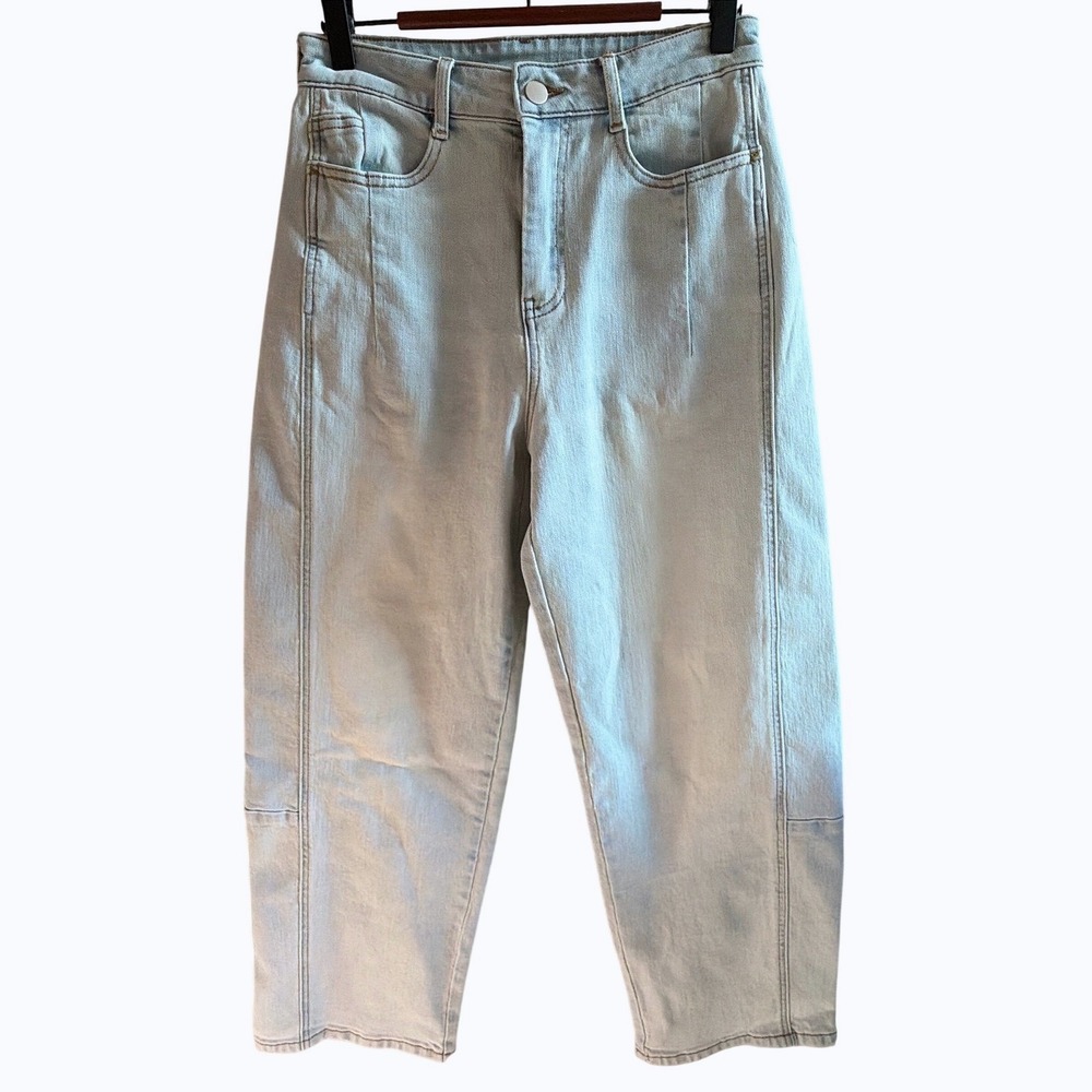 Miou Muse Barrel Leg Jeans Women 27 Light Blue Denim Cropped Wide Leg Minimalist